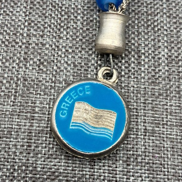 Greece Greek Pendant Charm As Is Flag Blue Enamel Silver Chain Round Bracelet - Picture 4 of 7
